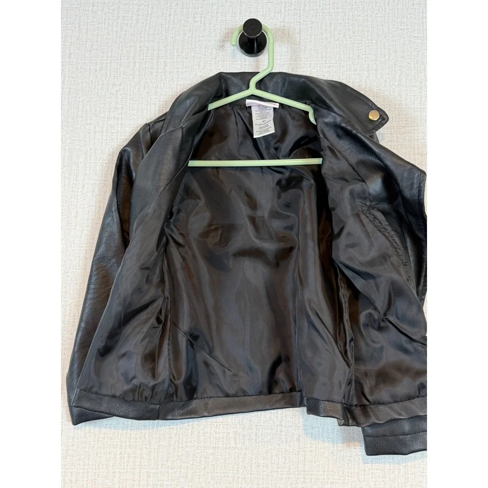 Little Lass Kids Black Faux Leather Moto Biker Core Jacket 4T Punk Rock Edgy